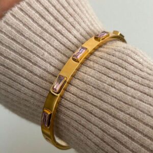 CUBAN PINK CZ BRACELET - free name engraving