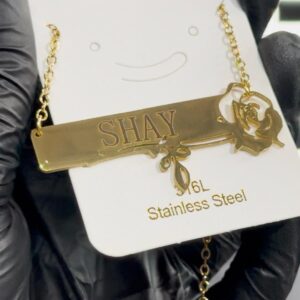 ROSE EDGED NAME PLATE NECKLACE - shipped within 24 hours