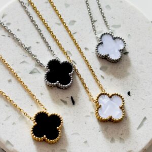 FOUR LEAF CLOVER SINGLE PENDANT NECKLACE - ( solid colour on both sides)